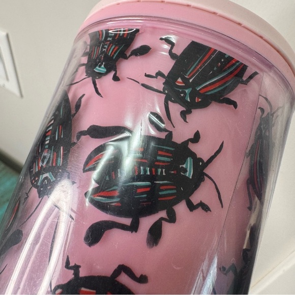Starbucks Beetle Tumbler Bug Roach Pink Drink Coffee Cup Black Lid No Straw - Picture 5 of 9